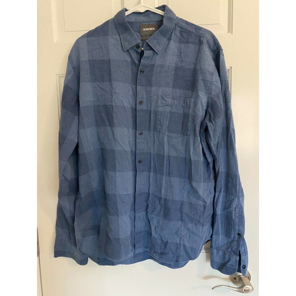 Bonobos Mens Blue Plaid Button Front Long Sleeve Shirt Slim Fit Size XL C4